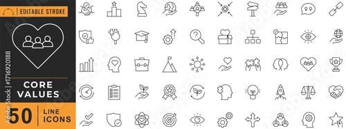 Core Values line editable icon set. Vector illustration.