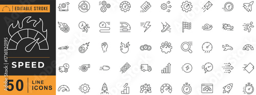 Speed line editable icon set. Vector illustration.
