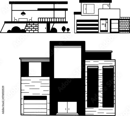 Modern Houses and Building Facades Icon Set