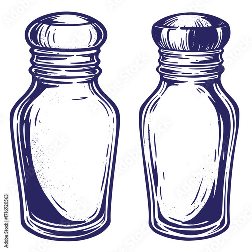 Artistic hand drawn vector illustration of two salt shakers in retro vintage style