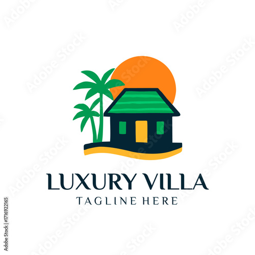 Elegant Luxury Villa Logo Design with Modern Tropical Architecture and Minimalist Style Perfect for Real Estate Branding Exclusive Resort Identity and Premium Property Development Visuals for Designer