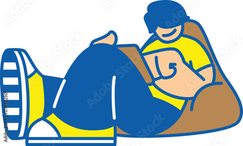 Relaxed Young Person Reading on Bean Bag – Flat Illustration