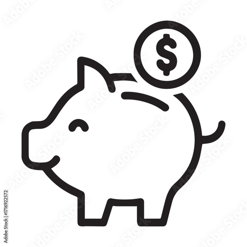Piggy Bank Icon with Dollar Coin