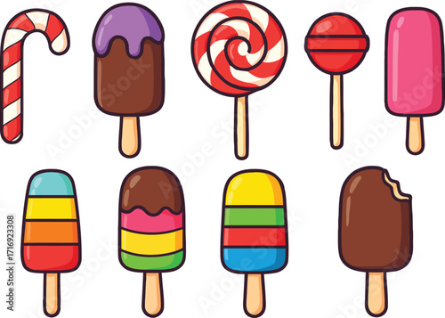 Colorful Vector Illustration of Assorted Sweets and Ice Creams
