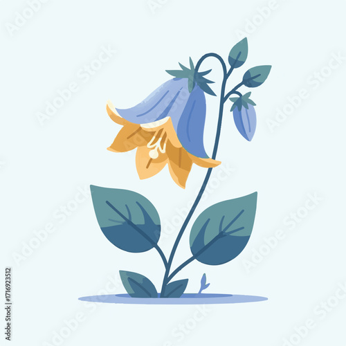 flower, bellflower, plant, botanical, summer, illustration, blossom, leaf, floral, green, spring, isolated, flora, campanula, drawing, design, purple, bluebell, blue, bloom, bell, bouquet, vintage, na