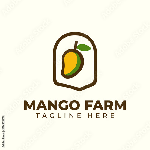 Modern Minimal Mango Farm Logo Illustration Flat Design Tropical Fruit Natural Leaf Agriculture Organic Branding Vector Art for Food Company Eco Product Farm Fresh Orchard and Nature Business Identity