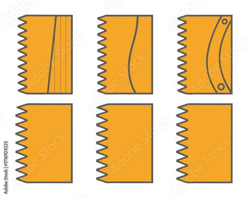 Illustrated set of six orange tape dispenser icons with unique design features