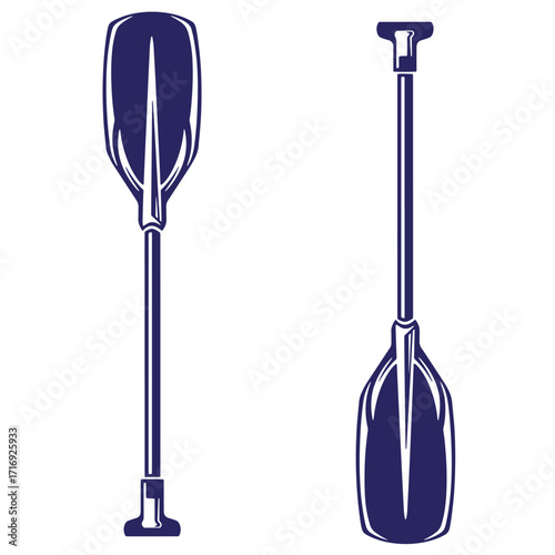 Silhouette illustration of two paddle oars in dark blue for canoeing and water sports