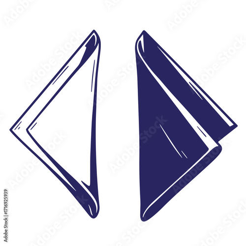 Hand drawn vector illustration of two folded napkins in contrasting color and clean style