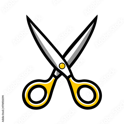 Tailor scissors with open blades and yellow handles, essential crafting tool