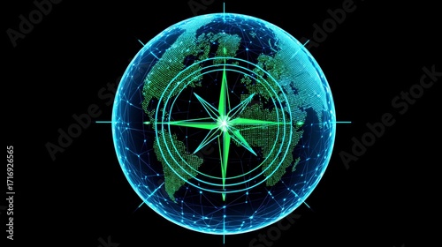 Cyber Futuristic Globe With Compass Overlay
