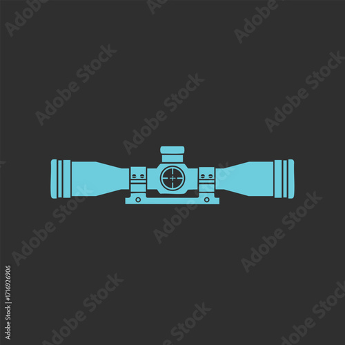 Blue silhouette of a rifle scope with crosshair aiming reticle on a dark gray background vector illustration