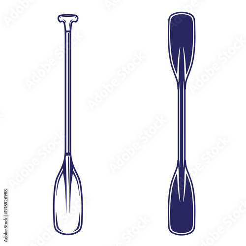 Two detailed blue vector illustrations of rowing paddles against a clean white background