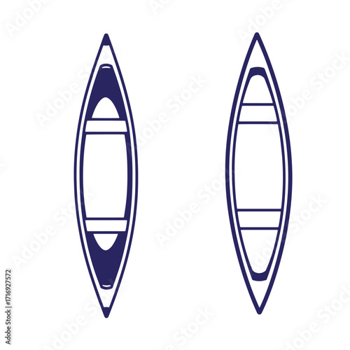 Two minimalist blue canoes side by side vector illustration on a clean white background
