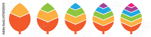 Colorful leaf infographic for sustainable business growth, organic process, and eco-friendly strategy. 2, 3, 4, 5, and 6 parts