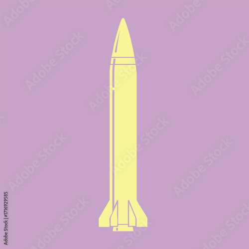 Minimalist yellow rocket icon with purple outlines on a solid lavender background representing space travel concept