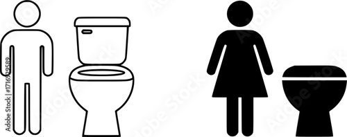 ofvs311 OutlineFilledVectorSign ofvs - toilet vector icon . wc - woman man sign . restroom . isolated transparent . black outline and filled version . AI 10 / EPS 10 / PNG . g11651