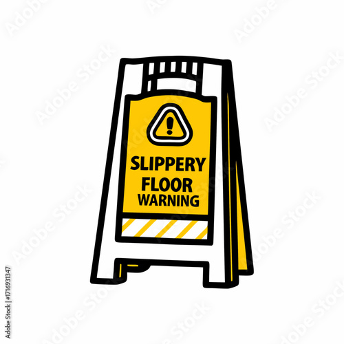 Slippery floor warning sign in yellow and black color scheme  