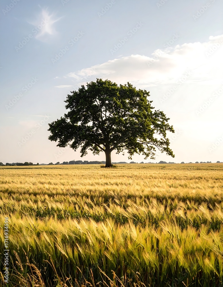 Fototapeta premium Lone tree in a golden field