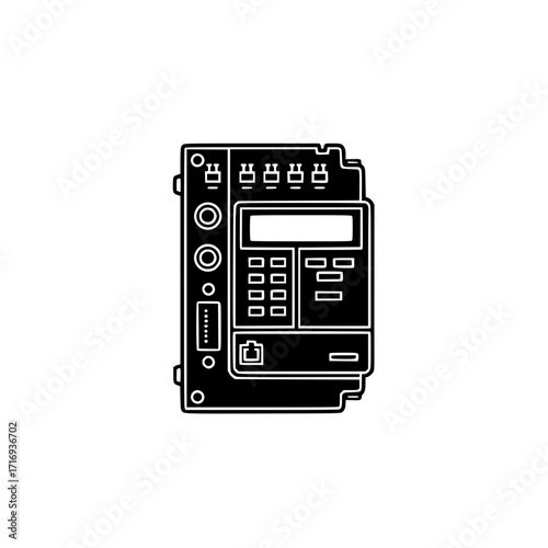 Black vector icon of electrical control panel representing power system, safety, and energy management.