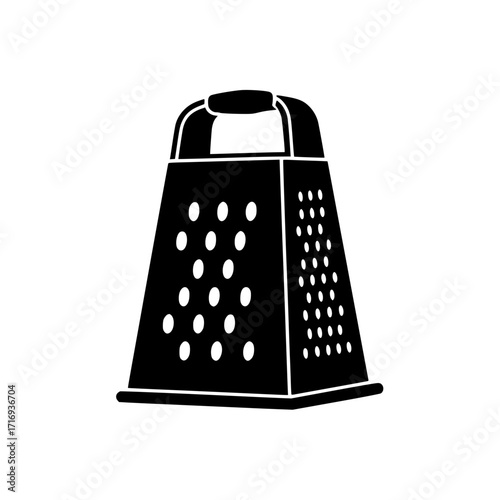Black vector icon of four-sided box cheese grater representing kitchen utensil and food preparation tool.