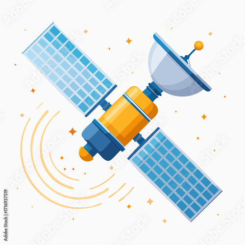 Satellite en orbite, observation, télécommunication, science, isolé, fond blanc