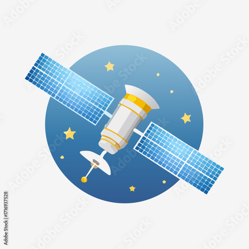 Satellite en orbite, observation, télécommunication, science, isolé, fond blanc