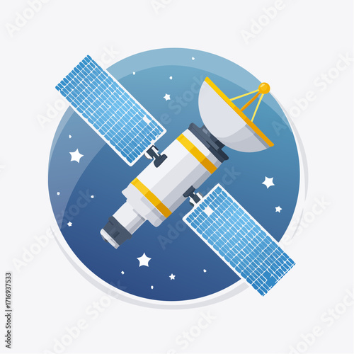 Satellite en orbite, observation, télécommunication, science, isolé, fond blanc