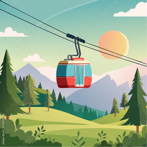 Télécabine, été, montagne, vallée, été