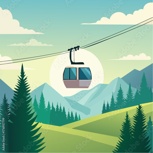 Télécabine, été, montagne, vallée, été