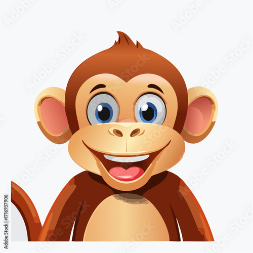 Portrait serré d'un petit singe amusant et très souriant, arrière plan blanc, illustration