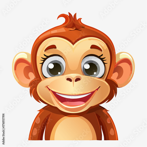 Portrait serré d'un petit singe amusant et très souriant, arrière plan blanc, illustration