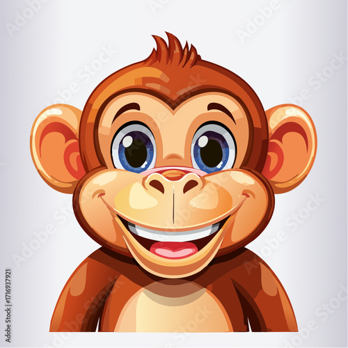 Portrait serré d'un petit singe amusant et très souriant, arrière plan blanc, illustration