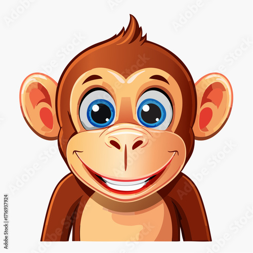 Portrait serré d'un petit singe amusant et très souriant, arrière plan blanc, illustration