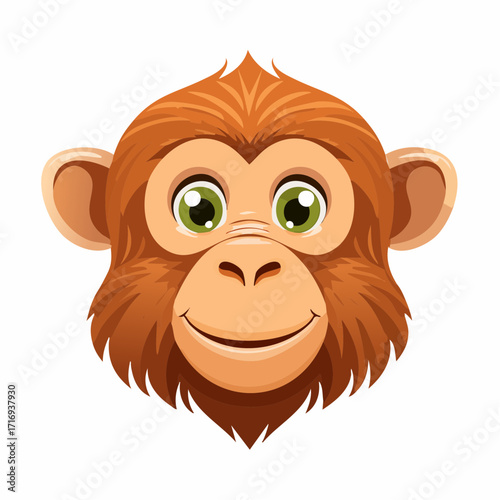 Portrait serré d'un petit singe amusant et très souriant, arrière plan blanc, illustration