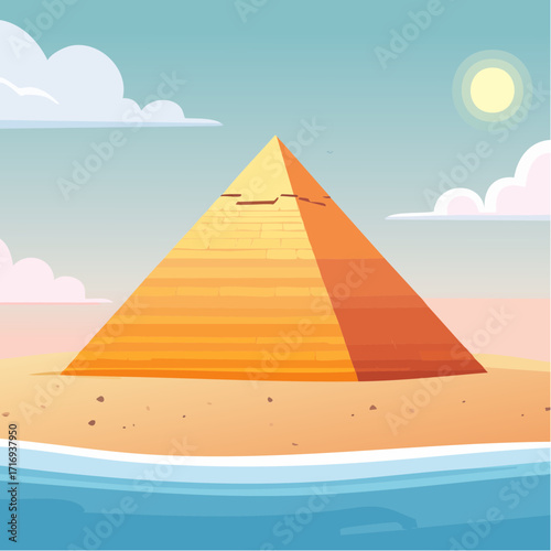 Jolie pyramide, ciel bleu ensoleillé, désert, palmiers