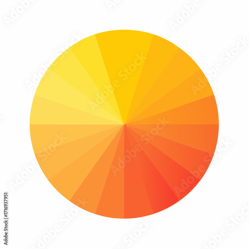 Nuancier de couleurs jaune orangé rouge, dégradé, cercle chromatique, fond blanc