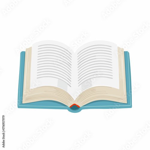 Livre ouvert, couverture bleue, fond blanc