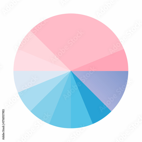 Nuancier de couleurs circulaire, du rose au bleu, dégradé, cercle chromatique, fond blanc