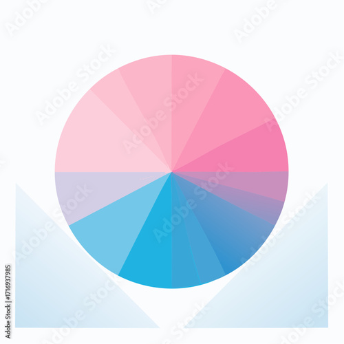 Nuancier de couleurs circulaire, du rose au bleu, dégradé, cercle chromatique, fond blanc