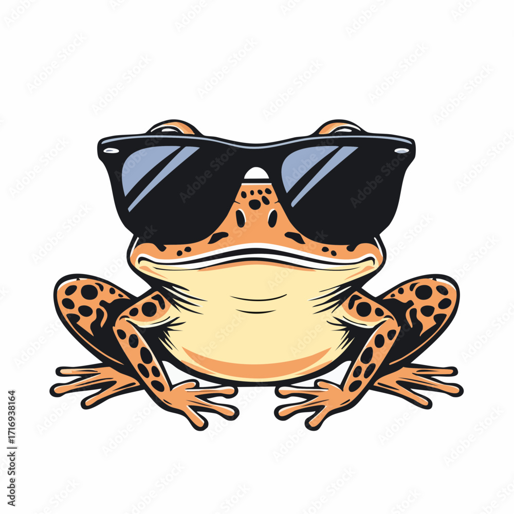 Fototapeta premium Crapaud orange amusant portant des lunettes de soleil, isolé, fond blanc 