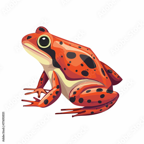 Crapaud rouge vif avec tâches noires, isolé, fond blanc, couleur vive, 3D