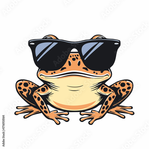 Crapaud orange amusant portant des lunettes de soleil, isolé, fond blanc 