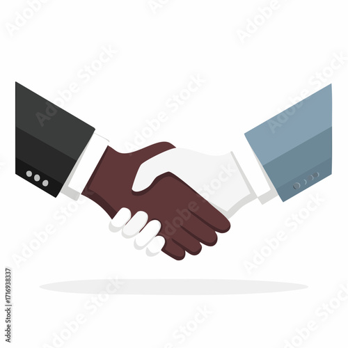 Mains serrées, homme noir et homme blanc, costumes, business, diversité, alliance, contractualisation, accord