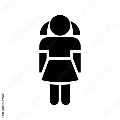 Simple child black silhouette icon showing a young boy or girl figure in clean vector style. Minimalist design ideal for kids, childcare, education, parenting, family, and children’s health themes. Pe