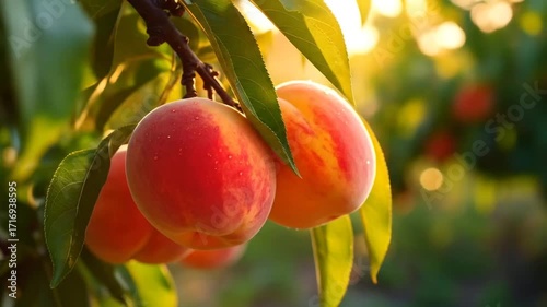 Ripe Peaches Glowing in Golden Sunlight: A Serene Orchard Moment Captured in Video