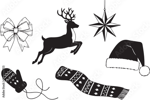 Christmas icons set festive decorations collection