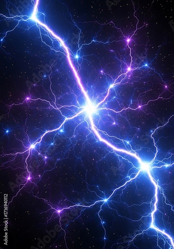 Electric charge, cosmic energy discharge, digital illustration lightning effect