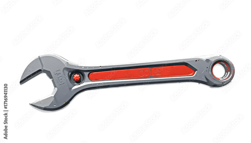 Fototapeta premium Adjustable Wrench Tool with Gray and Red Handle in Closeup on Transparent Background