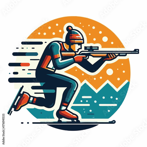 sport, biathlon, competition, winter, vector, snow, illustration, ski, athlete, skier, isolated, speed, man, action, background, activity, equipment, white, healthy, design, active, person, race, icon